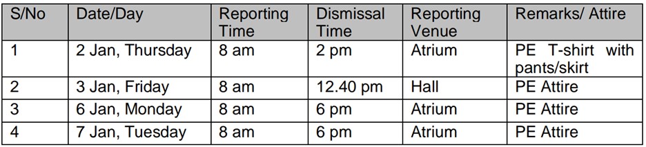 2025 Sec 1 Orientation Time Table